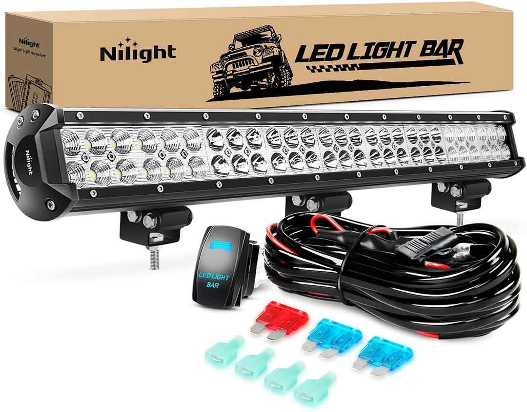 Nilight 25 Inch LED Light Bar and Wiring Harness Kit with a Aqua Backlit Rocker Switch